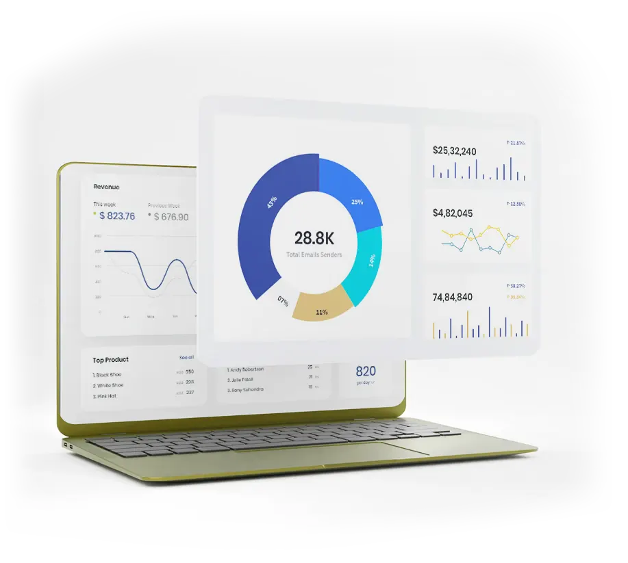 Dashboard comercial em um notebook